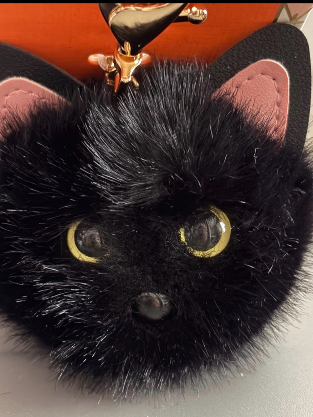 Piper K Black Faux Fur Cat Face Keychain Purse Charm